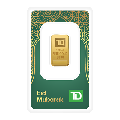 A picture of a 1 gram TD Eid Gold Bar (2024)